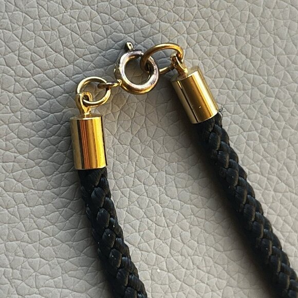 Cloisonne Flower Reversible Round Pendant Necklace Black Enamel Braided Cord - Picture 5 of 9